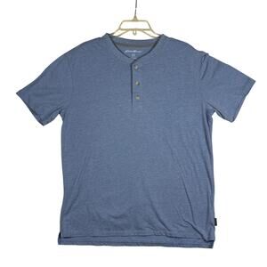 Eddie Bauer Mens Henley Shirt Size Large Blue Casual Short Sleeve